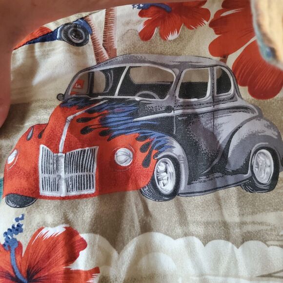 RJC Hawaiian Shirt Short Sleeve Size L Made in USA Hot Rod Cars Beach Cruise - Picture 11 of 13